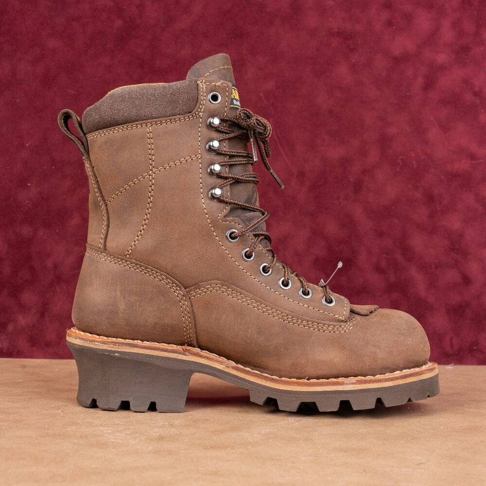 Carolina Men Logger Comp Toe Brown Leather Waterproof Work Vibram Boots 7.5 - Picture 8 of 8